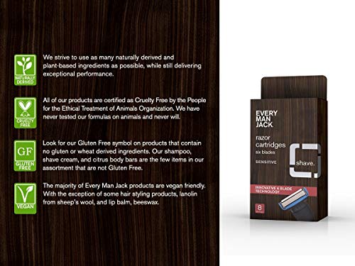 Every Man Jack 6-Blade Razor Cartridges - 8-Pack Stainless Steel Refills