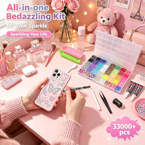 HANEVEAR 33,000 PCS Bedazzling Rhinestone Kit - 32 Colors & Tools