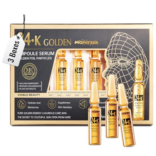 24K Gold Serum Ampoule for Face Anti-Aging Hydrating Collagen Boost - 3 Pack