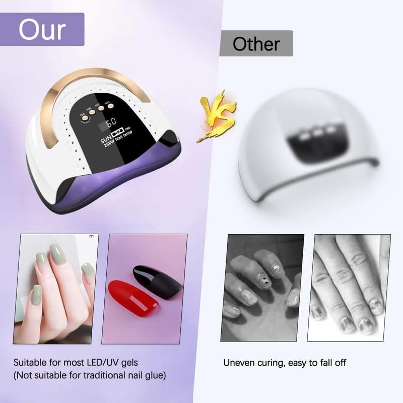 LKE 268W UV LED Nail Lamp - White Nail Dryer with 4 Timers & Automatic Sensor