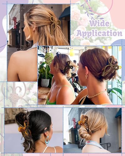 CHLINS 4 Pack Jumbo Bow Hair Claw Clips for Thick Hair, Tortoise+Camel+Black+Coffee
