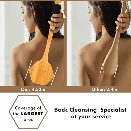 17.72 Inch Back & Face Body Brush Set with Natural Wild Boar & Synthetic Bristles – Dual Deep-Cleaning Exfoliating Set with Gift Box