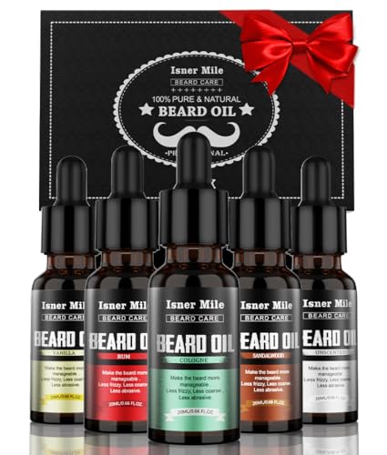 ISNER MILE 5-Pack Natural Beard Oil Set - Argan & Jojoba Grooming Gift