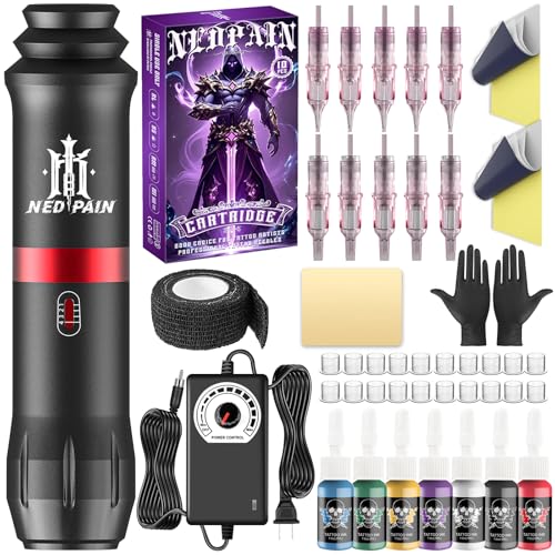 Nedpain Tattoo Machine Kit for Beginners & Professionals - Complete Pen Set with Ink & Needles