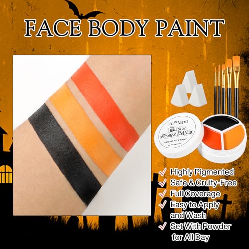 Black Orange Yellow Face & Body Paint Kit Halloween SFX Makeup 9 pcs