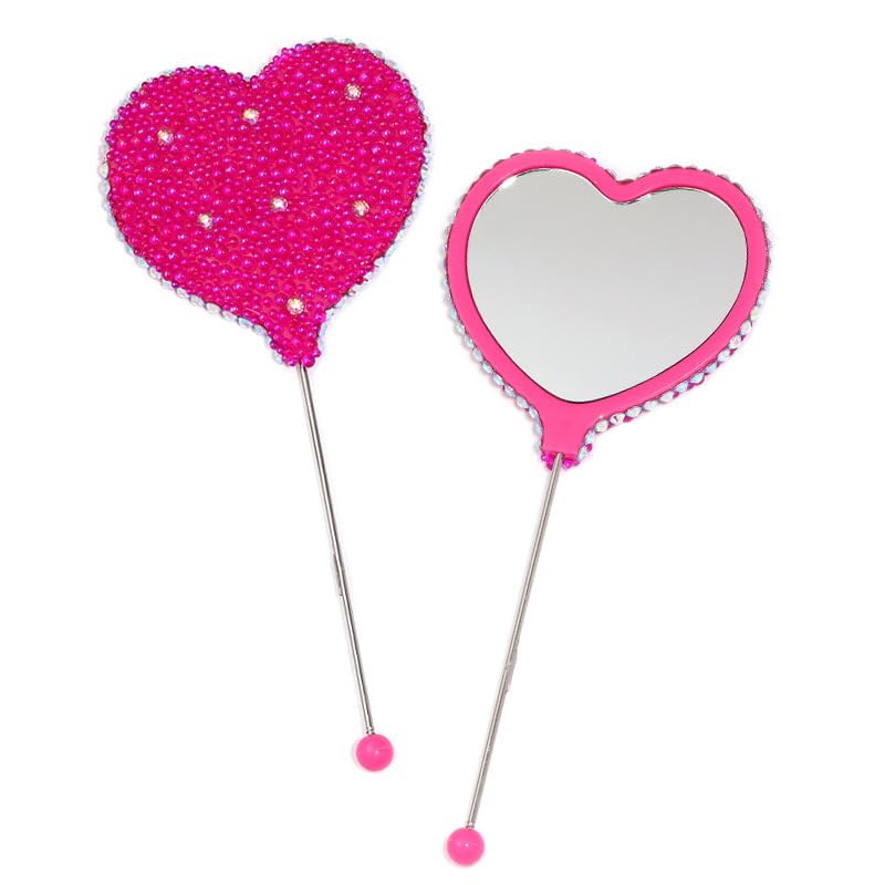 Beadable Heart Handheld Mirrors - 10 Colors with Pearl (10 Pack)