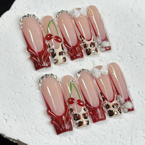 RIICFDD Styl 2 Long Press Square Leopard Print Fake Nails with Glue Set