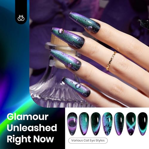 Beetles Blue Cat Eye Holo Nail Powder Set with UV Gel Top Coat