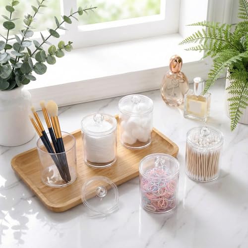 Acrylic Qtip Holder Dispenser Set - Clear Bathroom Storage Canisters