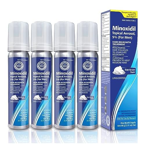 Minoxidil 5% Topical Aerosol Foam, Hair Regrowth 4 Months Treatment for Men, 2.11 oz (4 Pack)