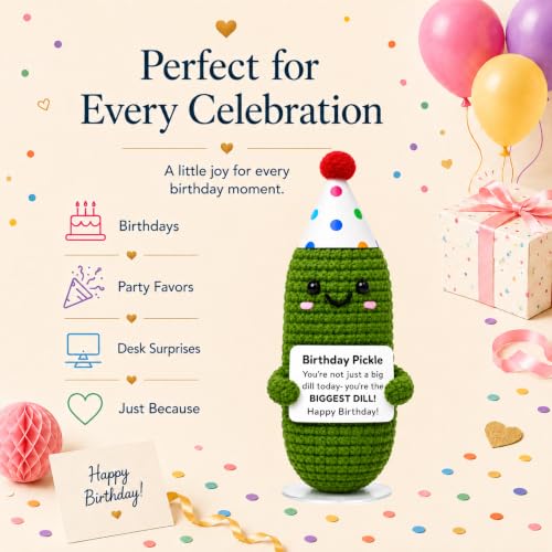 Funny Handmade Crochet Birthday Pickle Gift with Stand & Box