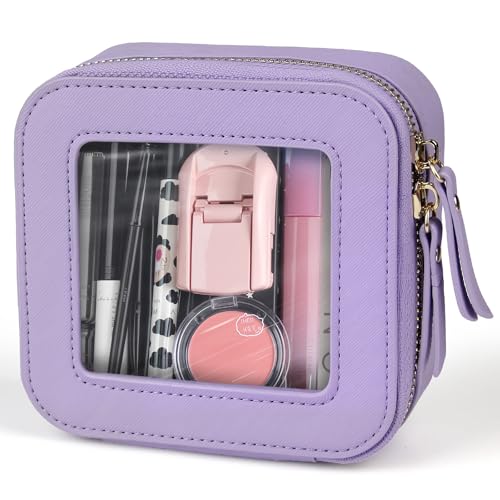 Purple Small Clear Makeup Bag Travel Organizer Compact Cosmetic Case