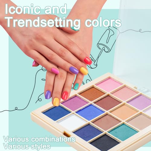 MKNZOME 16-Color Nail Pigment Powder Palette with 6 Sponge Brushes