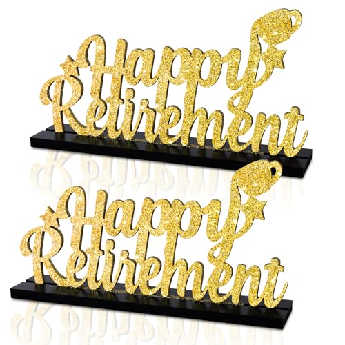 Glitter Gold Happy Retirement Table Centerpieces - Set of 2