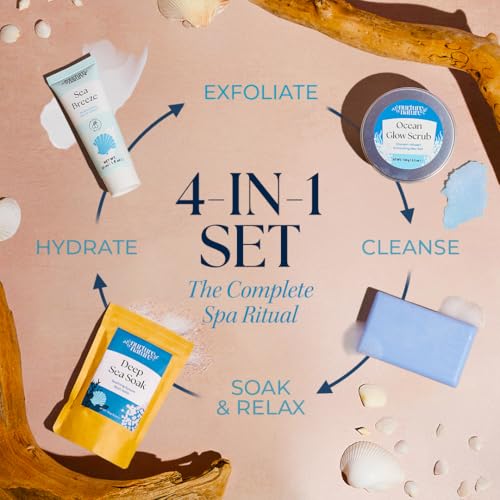 Ocean Escape Vegan Bath Gift Set with Body Scrub, Soap & Salts