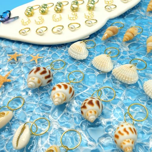 60PCS Gold Seashell Hair Jewelry Clips for Braids & Dreadlocks