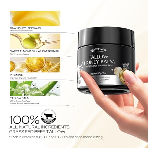 Organic Beef Tallow Honey Balm for Dry Skin - 2oz Moisturizer