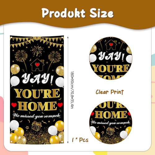 Welcome Home Banner - Black and Gold Party Decoration 70.8x35.4in