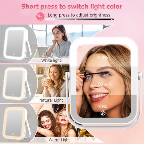 FUNTOUCH 30X/1X LED Travel Makeup Mirror, Rechargeable Lighted Mirror