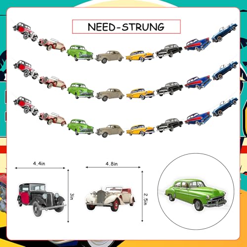 3 Pcs Classic Car Banner Garland - Retro Car Party Decorations