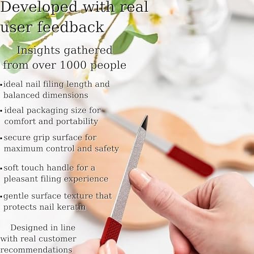 Ruby Red Sapphire Nail File - Double-Sided Stainless Steel Tool for Manicure & Pedicure