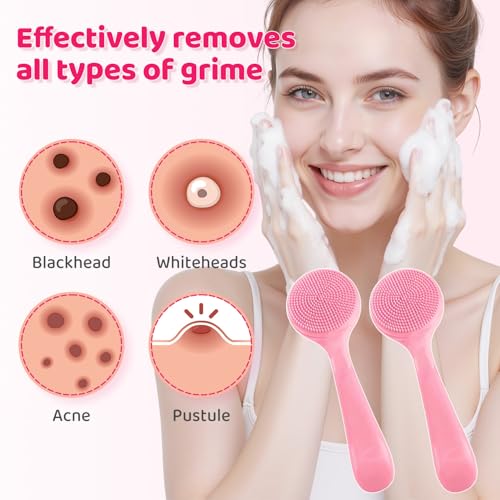 Silicone Facial Cleansing Brush Set - 2 Pcs Waterproof Scrubbers