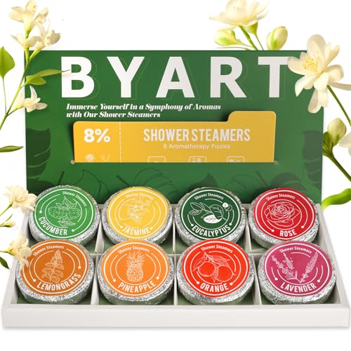 BYART Green Aromatherapy Shower Steamers with 8% Essential Oils — Relaxing Bath & Air Freshener