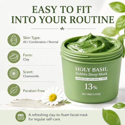 Holy Basil Bubble Deep Clay Mask – Green Variant for Pore & Blackhead Care