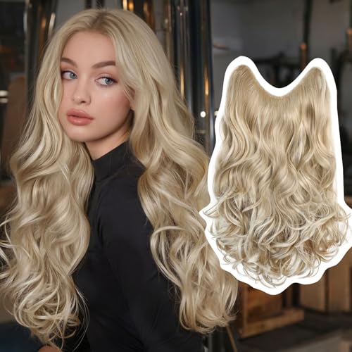 FAVE 20 Inch V Shaped Blonde Clip-in Hair Extensions - Lightweight Beach Waves