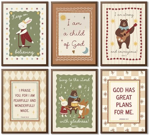 Inspirational Bible Verses Nursery Wall Art Set - 6 Unframed Prints