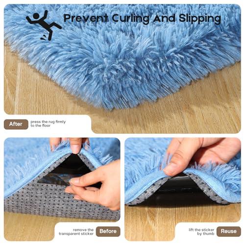 Mhyup Soft Blue Fluffy Area Rug 2x3 ft with Anti-Slip Backing