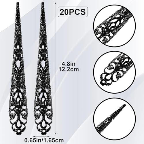 HINZIC 20pcs Black Finger Nail Claw Rings Halloween Gothic Fingertip Accessories