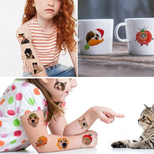 Kids Cat & Dog Temporary Tattoos Set - 74 Waterproof Sticker Sheets for Parties
