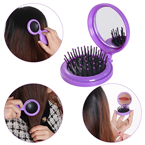 2-Pack Folding Travel Hair Brushes with Mirror - Portable Mini Brushes