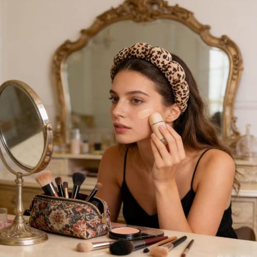 TYSSELY Gold Velvet Leopard Spa Headband for Face Washing & Beauty