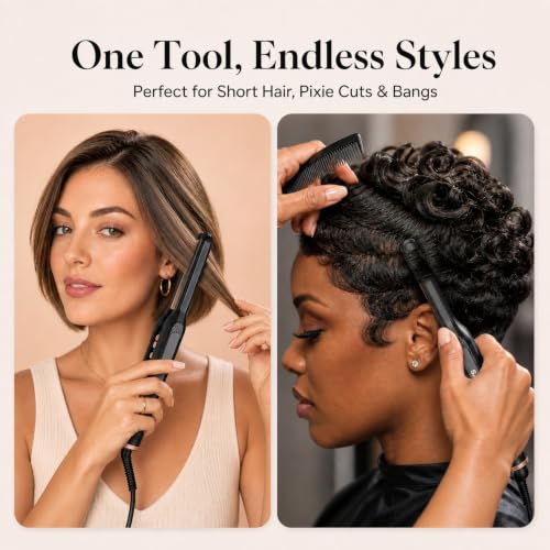 SAOSA Mini Pencil Flat Iron for Short Hair - Rose Gold Hair Straightener & Curler with 9 Temp Settings