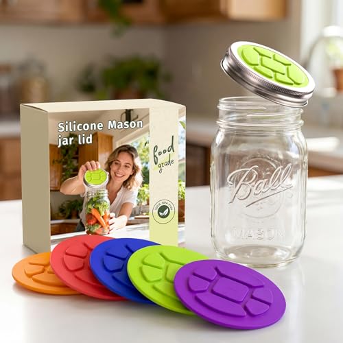 Silicone Fermentation Lids for Wide Mouth Mason Jars - 5-Pack