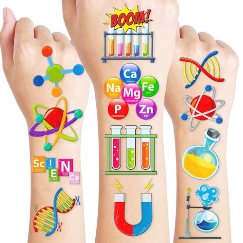 Science Temporary Tattoos for Kids - 96PCS Educational Fun Stickers - Pre-Cut & Waterproof