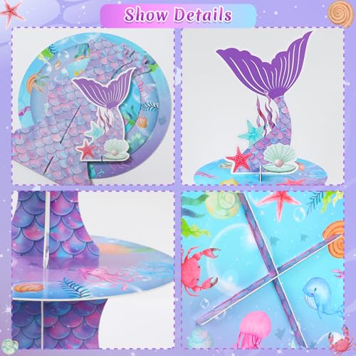 Mermaid Cupcake Stand Set - 2 Three-Tier Cardboard Holders for Parties
