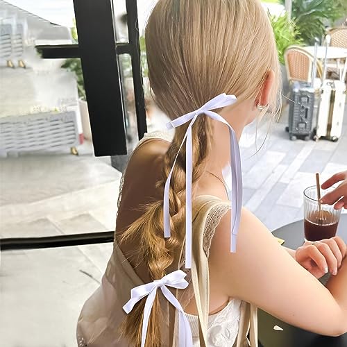 VOBOBE 4PCS Long Satin Hair Bows Clips for Women & Girls