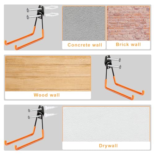Heavy Duty Garage Hooks - 2 Pack Metal Wall Mount Storage Hooks for Tools & Ladders