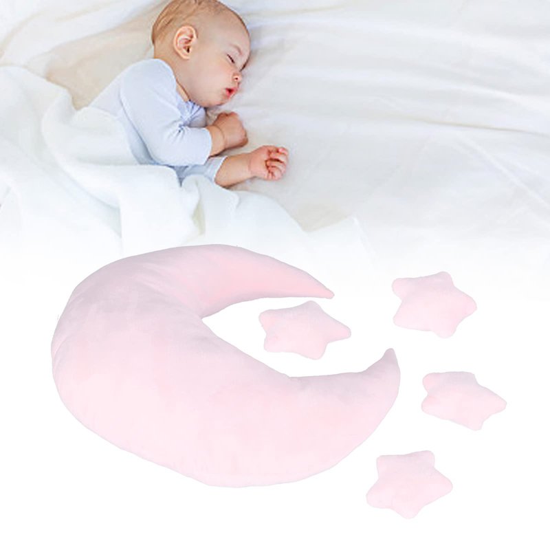 NSXAYIWE Newborn Photography Props, Crescent Moon Pillow for Newborns, Soft Newborn Photography Posing Pillowswith Moon and Star Celestial Decor for Infant Photography (Pink)
