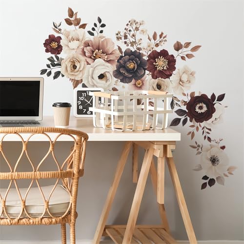 Removable Peony Rose Flower Wall Stickers for Home Decor