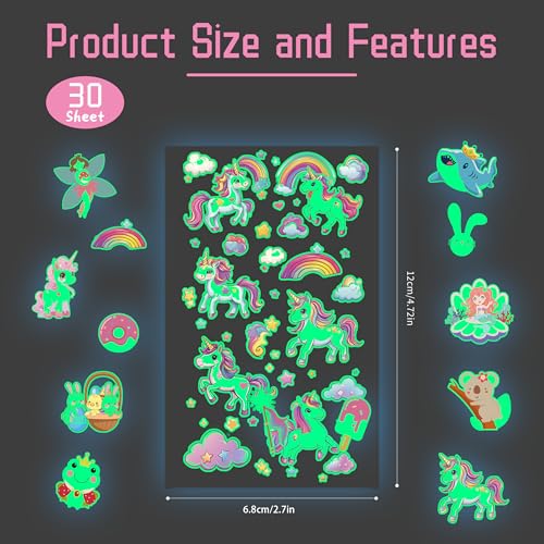 Luminous Temporary Tattoos for Kids - 380 Mixed Style Stickers