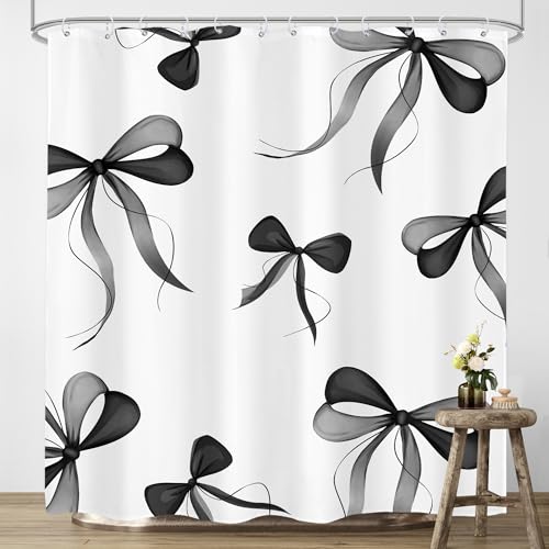 Black and White Bow Shower Curtain 72x72 - Stylish Bathroom Decor