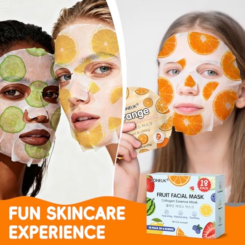 18 Pack Colorful Fruit Facial Masks Set for Skincare & Spa Gifts