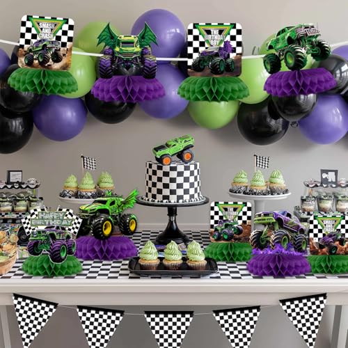 9Pcs Monster Truck Honeycomb Centerpieces for Birthday Parties