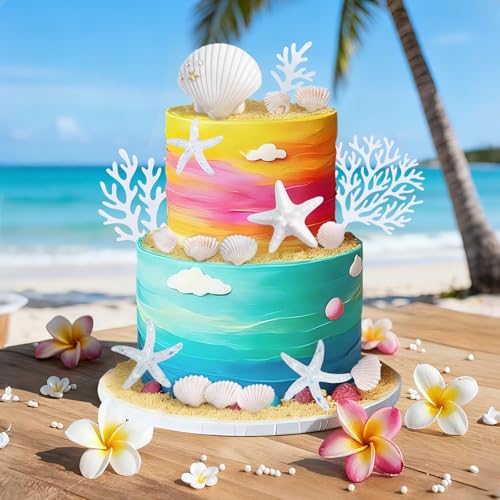 Ocean-Themed Cake Toppers Set - 20pcs Seashells & Starfish Decorations