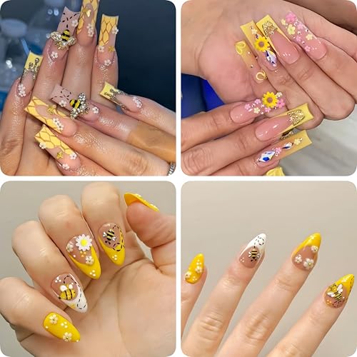 100Pcs 3D Bee Nail Charms & Daisy Flower Rhinestones