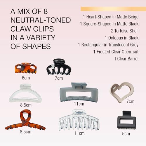 Conair Scünci 8-Piece Claw Clips Set for Thick Hair - Neutral Colors, Variation: Neutral / 8 Count
